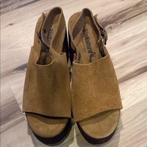 Platform Slingback Sandals in Tan Suede